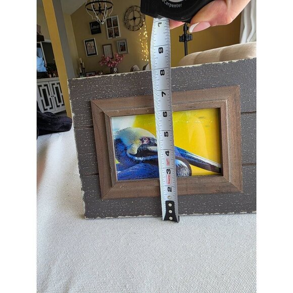 Rustic Brown Wood Picture Frame With Pelican Artwork 7" X 5" Coastal Decor - Picture 5 of 7